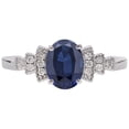 thumbnail image 3 of 14k Solid White Gold Vintage Style Oval Natural Sapphire and Diamond Birthstone Engagement Ring, 3 of 6