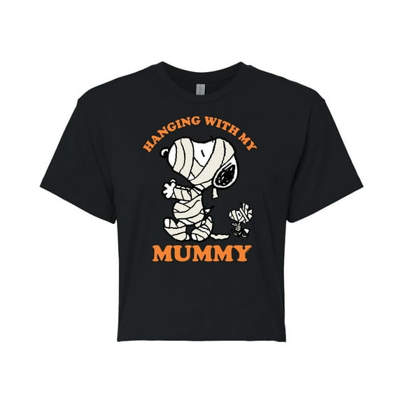 Peanuts - My Mummy Art - Juniors Cropped Cotton Blend T-Shirt