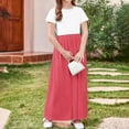 thumbnail image 4 of Summer Dresses for Girls with Pockets 4-14 Years Teens Kids Casual Color-Block Short Sleeve Crewneck Pullover A-Line Long Maxi Dress, 4 of 8