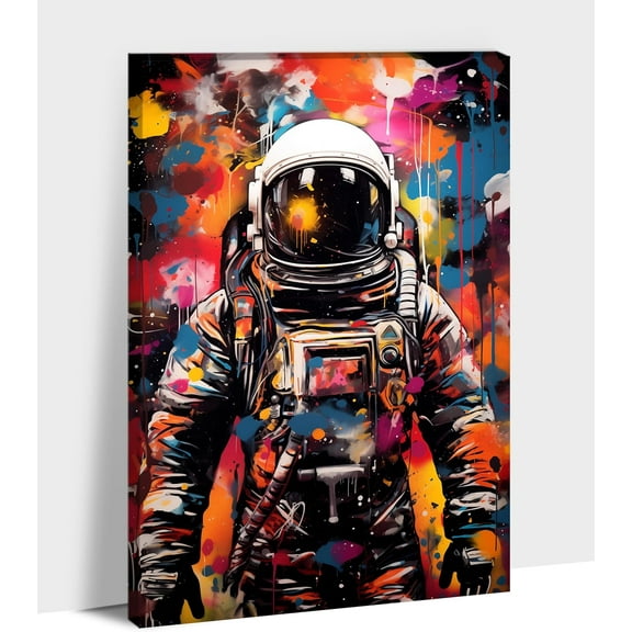 Aaheei Banksy Space Astronaut Canvas Wall Art, Modern Graffiti Teen Men Bedroom Living Room Prints
