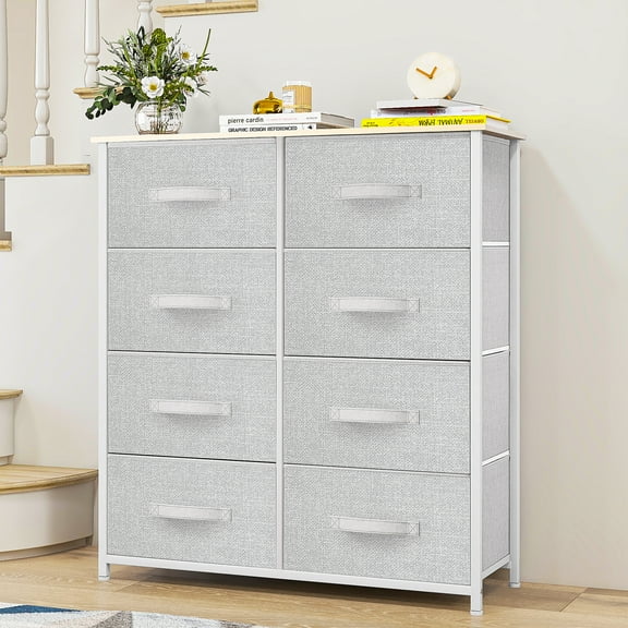 Uforic 8-Drawer Fabric Dresser for Adults & Teens, Storage Organizer for Bedroom, Light Gray