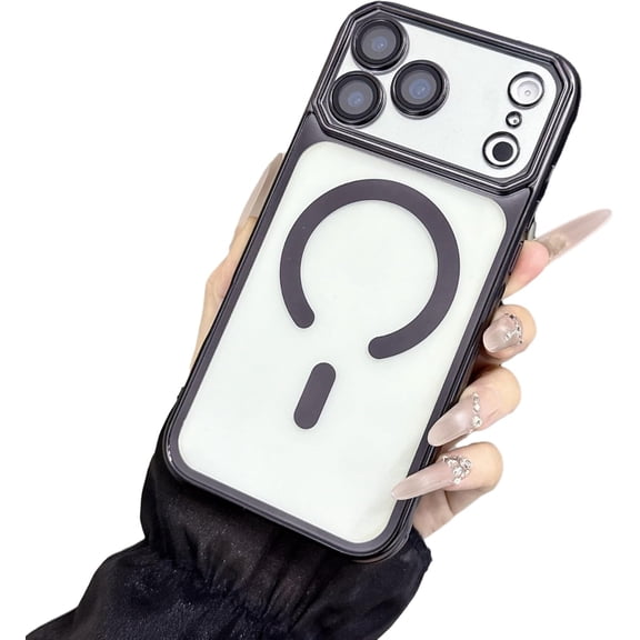 Plating Clear Shockproof Magnetic Phone Case for iPhone, Compatible with (Black,iPhone 13 Pro)