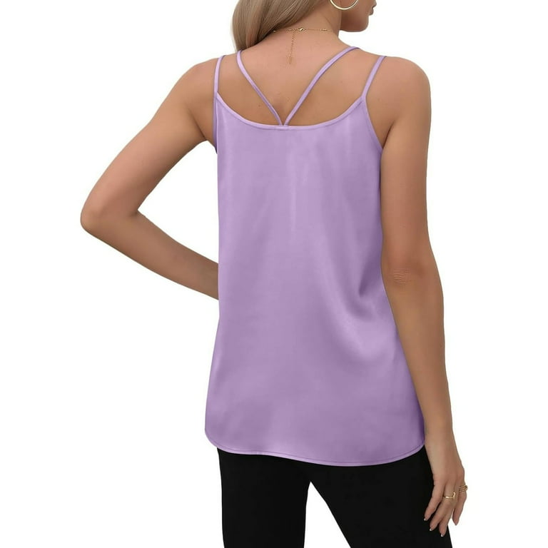 DENGDENG V Neck Tank Tops for Women Summer Silk Satin