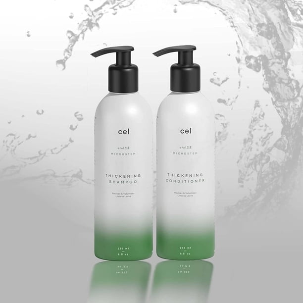 Cel Microstem Juego de champú y acondicionador para espesar el cabello natural (2 x 8 fl oz) - Champú antipérdida de cabello con extracto de células madre - Champú de biotina - Sin sulfatos ni paraben