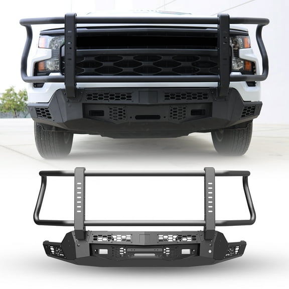 Front Bumper Bull Bar and Winch Plate For 2022 2023 2024 Chevrolet Silverado 1500(Exclude ZR2)w/4"Pod Lights