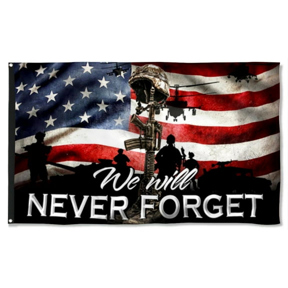Cayyon Memorial Day Flag We Will Never Forget American Veteran Flag 3x5Feet Banner with 2 Brass Grommets