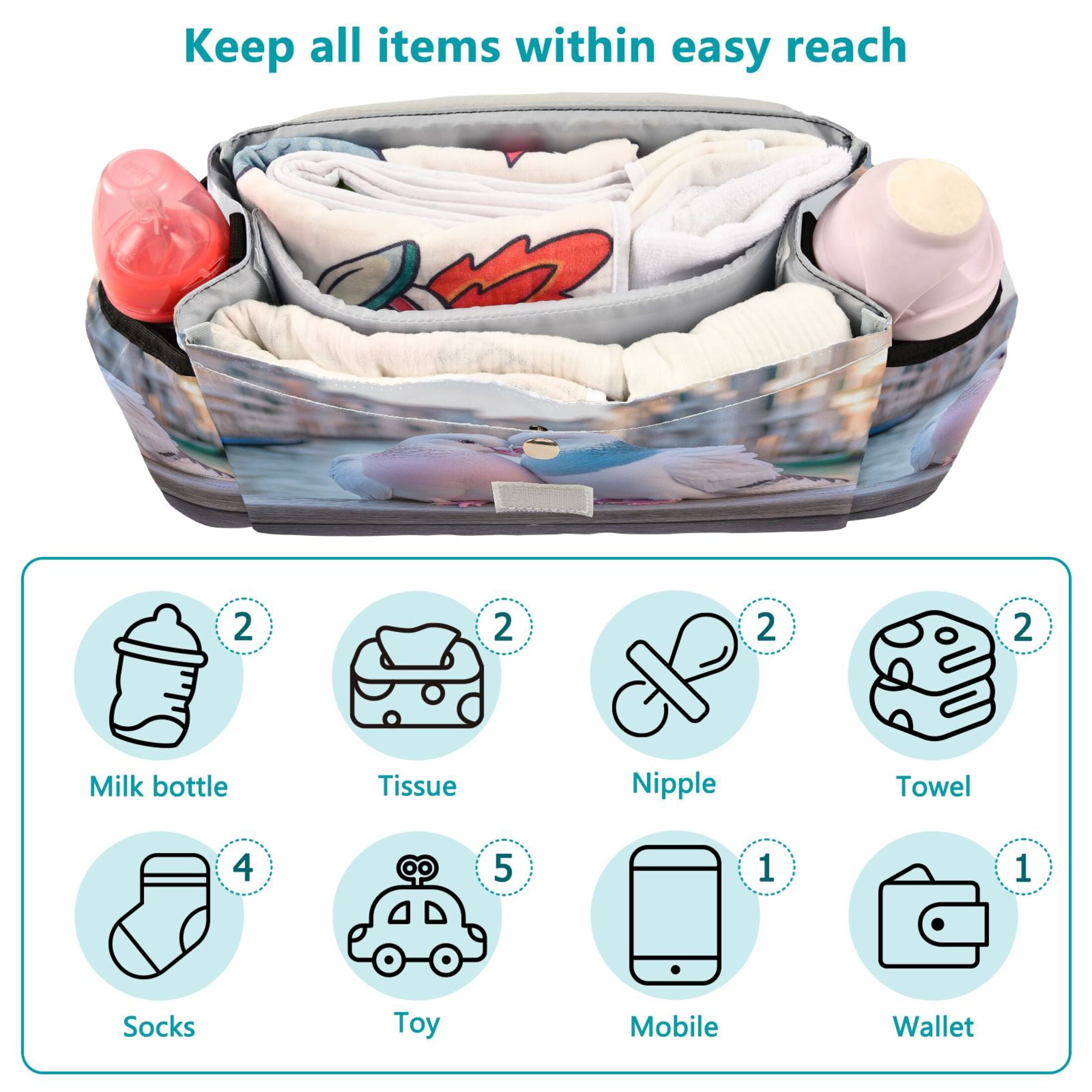 DIXRUYEE Stroller Organizer Lovebirds on The Canal Printed