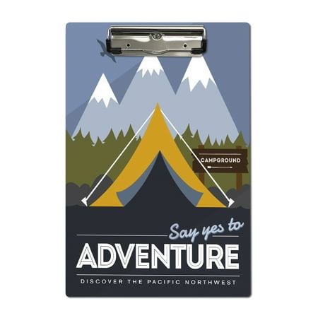 Discover the Pacific Northwest - Say Yes to Adventure (Tent) - Discover the Park - Vector Style - Lantern Press Artwork (Acrylic Clipboard)