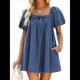 thumbnail image 2 of Vestido para Mujer, Corta Abullonada, Escote Cuadrado, Mono Vaquero con Bolsillos. Azul Profundo S, 2 of 7