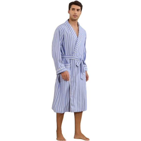 Vulcanodon Mens Robe Lightweight Long Sleeve Bathrobe, Striped Soft Kimono Knee Length Sleepwear