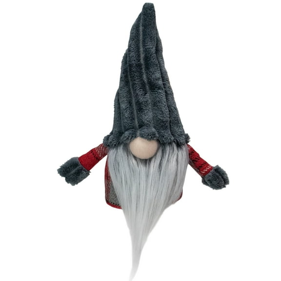 Plush Plaid Standing Christmas Gnome - 9" - Red and Gray