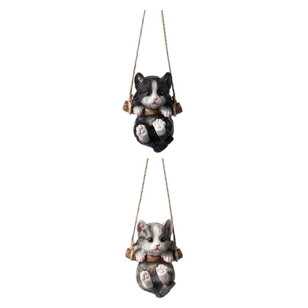 2 figuras colgantes de resina con forma de animal para dormitorio al aire libre. gris y negro