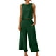 thumbnail image 1 of ICHUANYI Clearance2PC Fashion Woman Round Neck Solid Sleeveless Blouse +Loose Pockets Pants Sets(Green, L) ICHUANYI WER20232080500386, 1 of 7
