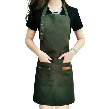 

Apron for Men Women with Adjustable Straps and Large Pockets Canvas Cotton Cooking Kitchen Chef Bib Aprons Waterproof Green
