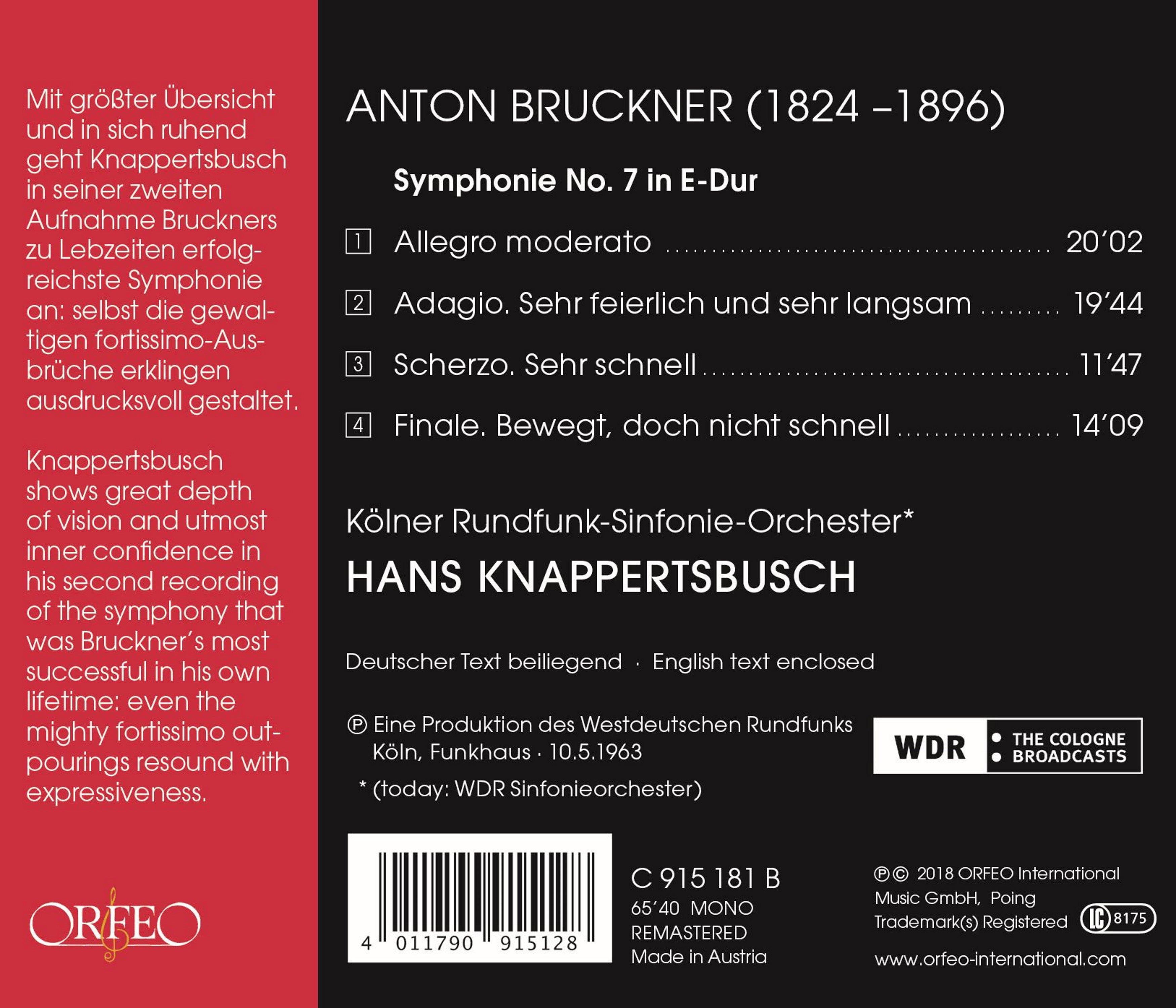 Bruckner / Cologne Radio Symphony Orch - Symphony 7 in E Major - Music & Performance - CD