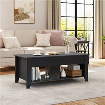 Yaheetech 47.5in Lift Top Coffee Table w/Hidden Compartment & 2 Open Shelves for Living Room, Black