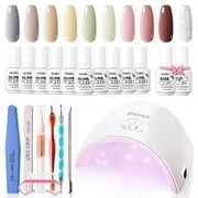 Gellen Jelly Gel Nail Polish Kit with UV Light, 10 Colors Pink Green Milky white Sheer Jelly Gel Polish 36W Nail Lamp Base&Top Coat, All-In-One Gel Manicure Starter Kit, Salon/Home DIY Nail Art Tools