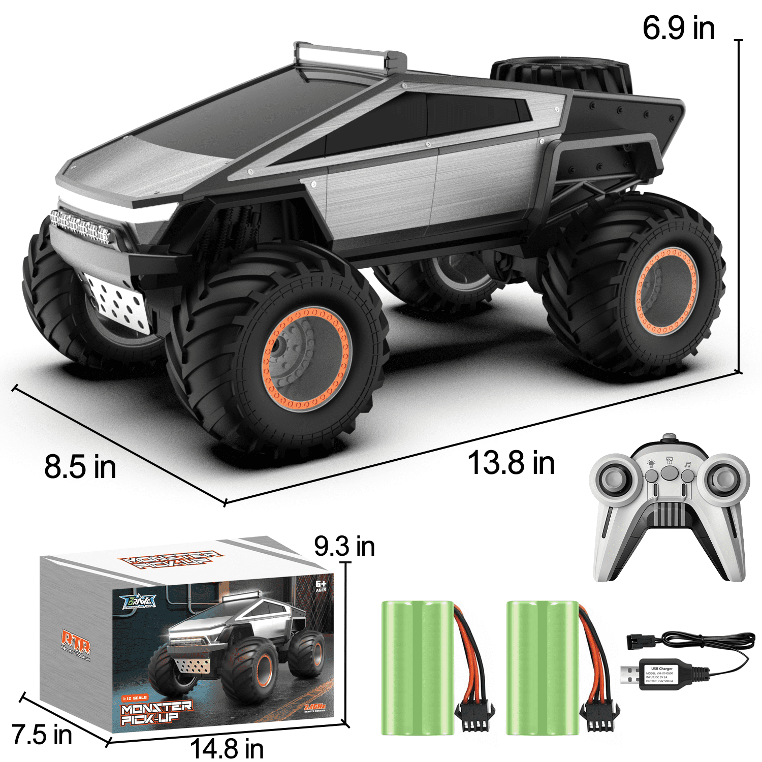 Remote Control Car, 1:14 Scale Remote Control Truck, 4WD Off Road Toy Rock Crawler RC Car with Dual Motors LED Headlight for Boy Kids Adults