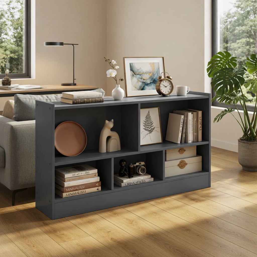 Barara King Kids Storage Unit Bookshelf,Toy Storage Organizer,Kids 2-Shelf Bookcase 5-Cube Wood Toy Storage Cabinet Organizer-Gray
