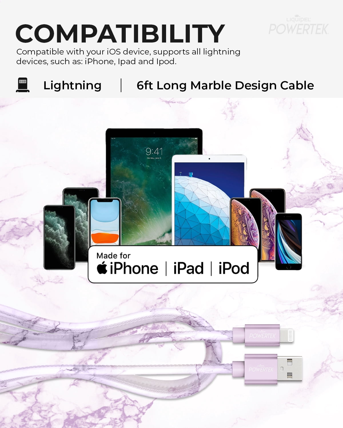 Liquipel Lightning Marble Cable - Purple