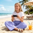 thumbnail image 5 of Mifsaly Girls Cargo Pants Teens Youth High Waisted Drawstring Ruched Wide Leg Pants with Pockets Lightweight Casual Summer Casual School Uniforms, 5 of 6