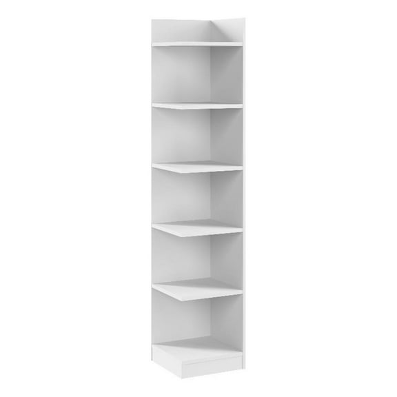 Maklaine Universal 15W Tall Corner Bookshelf in White - Engineered Wood