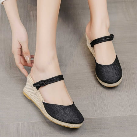 

kpoplk Sandals For Women Dressy Summer Women s Strappy Platform Wedge Sandals Ankle Strap Concise Fashion Summer Beach Sandal Shoes(Black)