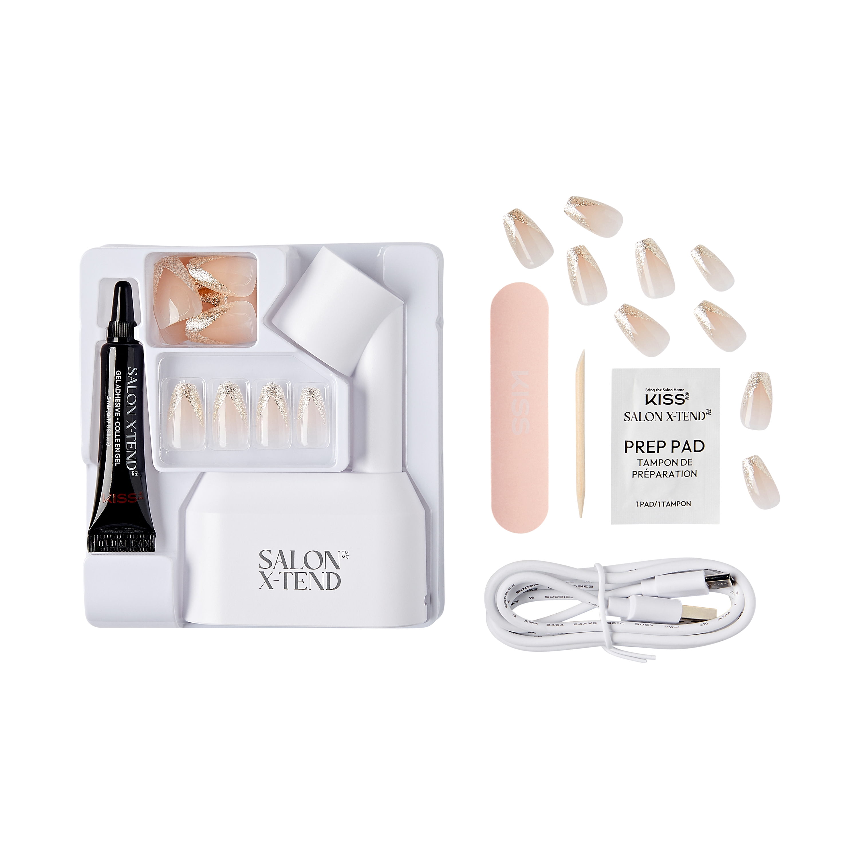 KISS Salon X-tend Press on Nails, Idol, Gold, Medium Coffin, 30 Count