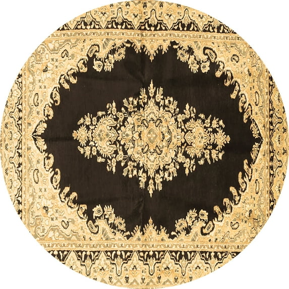 Ahgly Company Indoor Round Medallion Brown Traditional Area Rugs, 8' Round