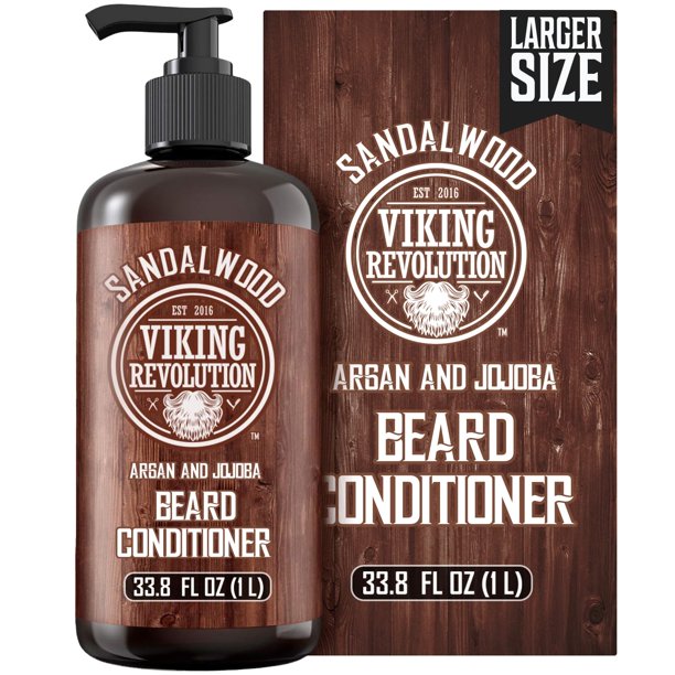 Viking Revolution Acondicionador de barba de sándalo para hombres con aceite de argán y aceite de jojoba - Acondicionador natural suavizante y fortalecedor de barba - Hidratante para el cuidado de la