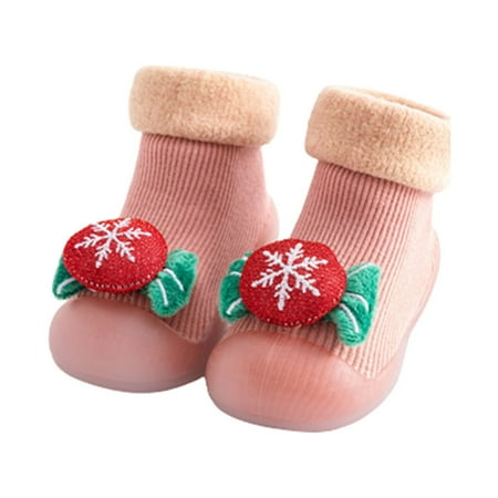 

Odeerbi Reduced Christmas Baby First Walkers Boys Girls Winter Plush Toddler Socks Indoor Shoes Pink