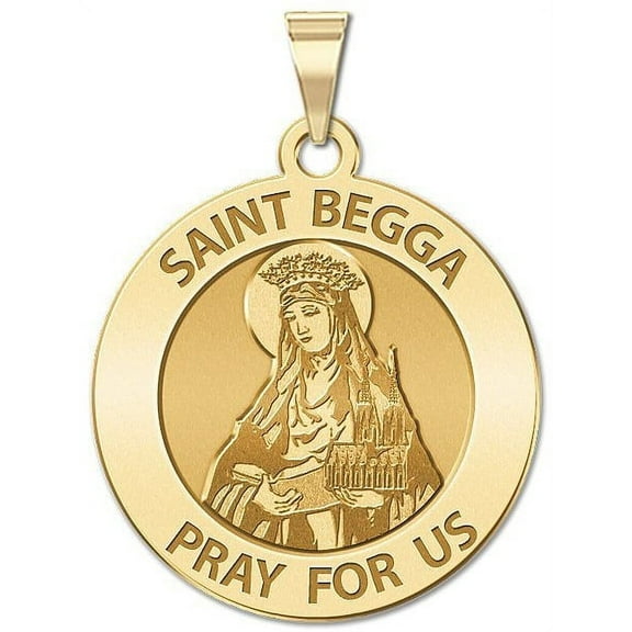 Saint Begga Religious Medal  - 3/4 Inch Size of a Nickel - Solid 14K Yellow Gold