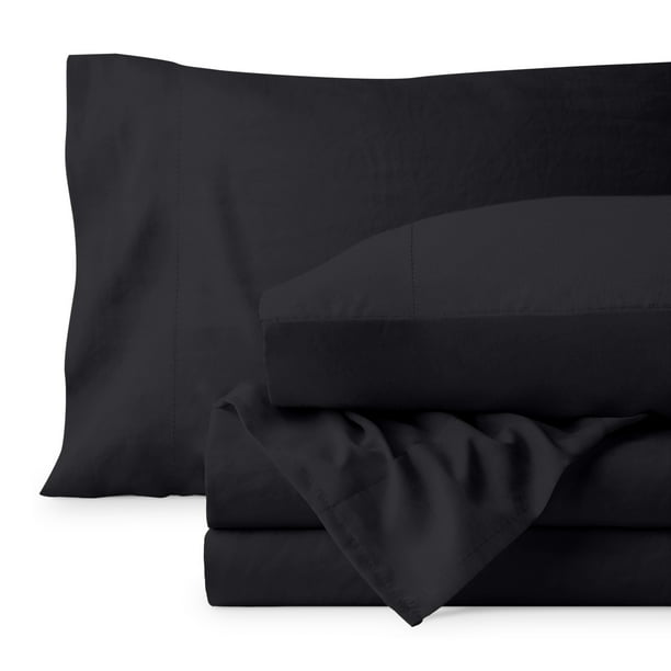 Juego de Sábanas Lavadas Bare Home Colección Premium 1800 3 Piezas Twin Negro