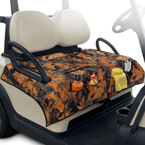 Psesaysky Golf Cart Seat Covers, Golf Cart Seat Towel Blanket with Handle, Foldable, Soft and Comfortable, Suits EZGO, Yamaha, Club Car and Other 2-Seat Carts, 51"x 30.3", Orange Camo Hunting