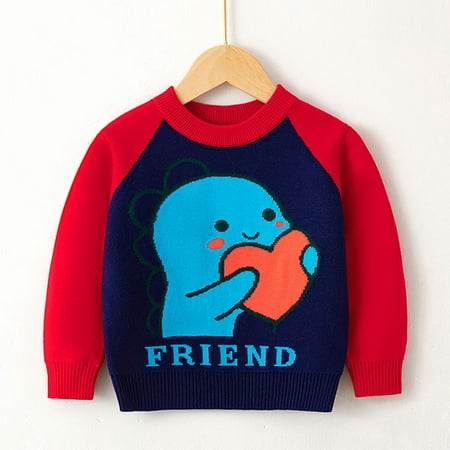 

Sweater For Child Toddler Boys Girls Cartoon Love Little Dinosaur Print Long Sleeve Warm Knitted Pullover Knitwear Tops Coat
