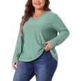 thumbnail image 4 of Agnes Orinda Women' s Plus Size Tunic Tops V Neck Long Sleeve Hollow T-Shirt Blouse Tunic Tops 2X Green, 4 of 4