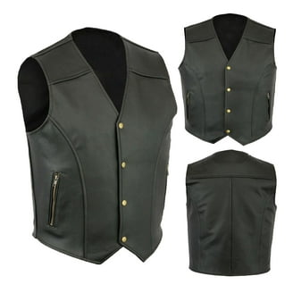 APEXFWDT Mens Motorcycle Faux Leather Vests Classic Black Riding