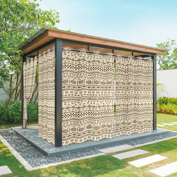 2 Panels Outdoor Curtains for Patio Waterproof 54"x84" Abstract Boho Weatherproof Privacy Outsides Curtains, Modern African Ethnic Geometric Beige Grommet Thermal Drapes for Cabana Porch Pergola