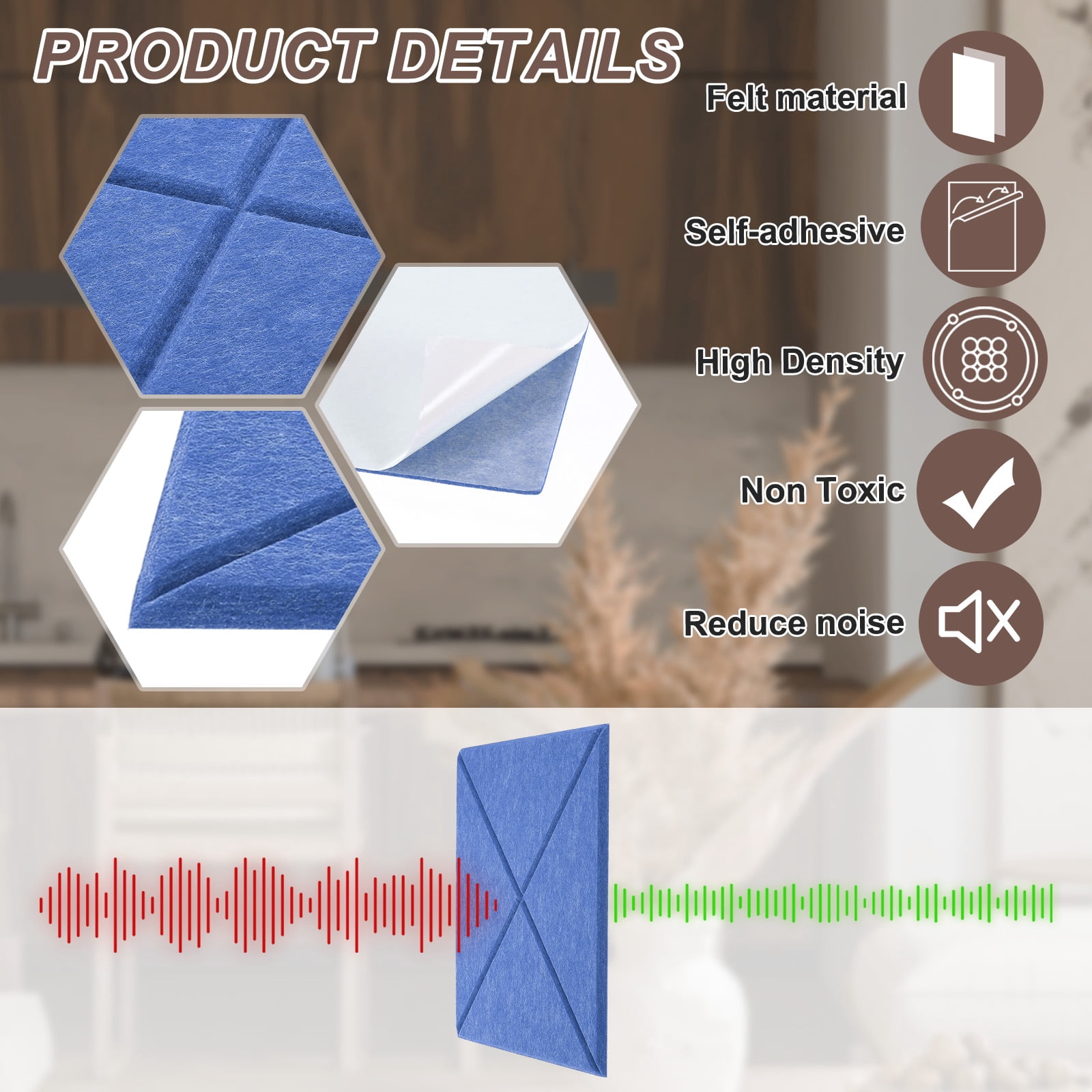 12pcs Adhesive Acoustic Panels Square High-Density Sound Proof Felt Self Stick Non-Slip Anti Vibration Pads Anti-Skid Noise 12 Inch Long x 0.39 Inch Thick, Sky Blue