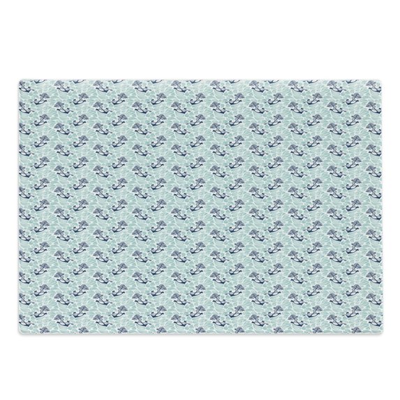 Anchor Cutting Board, Abstract Water Droplets Anchors with Marine Rope Vintage Wavy Ocean, Decorative Tempered Glass Cutting and Serving Board, Large Size, Mint Green Dark Blue, by Ambesonne