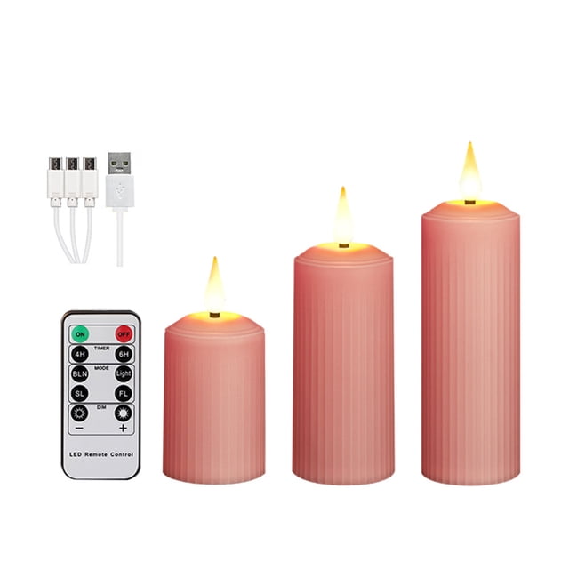 Velas Electrónicas para Interiores Y Exteriores LED 3 Piezas Regulables Con Cable USB Rosa