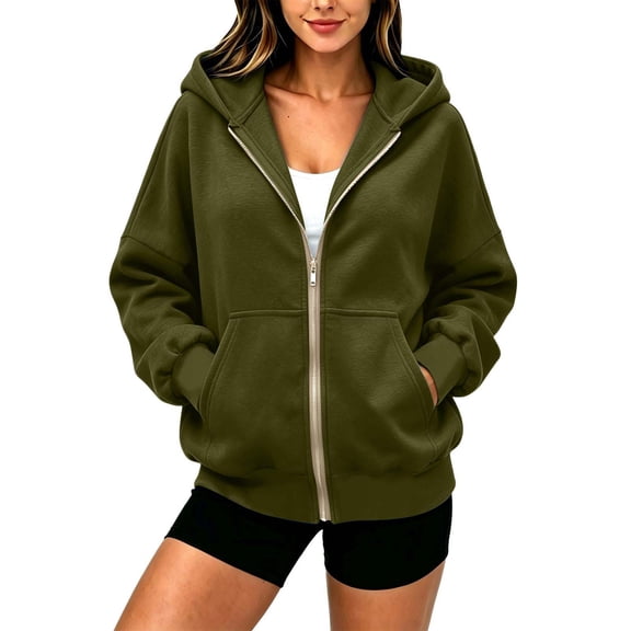 Cmfcve Womens Zip up Sweatshirts Jacket Long Sleeve Oversized Hoodies Fall Casual Hooded Sweatshirts with Pockets
