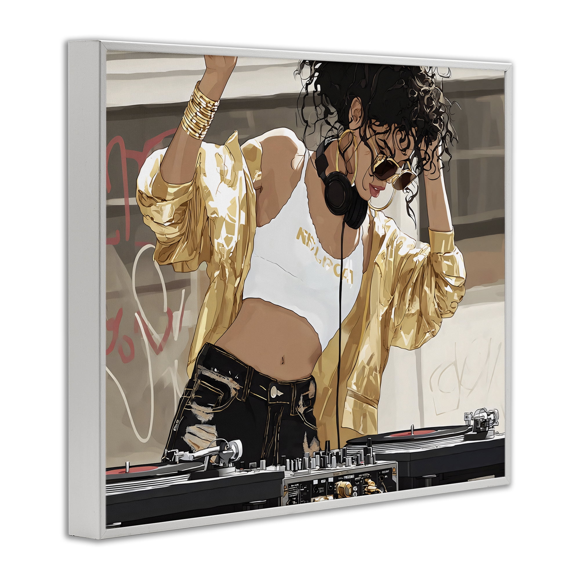 Stupell Industries Gold Accented DJ White Framed Giclee Art, design by Franklyn Gregory