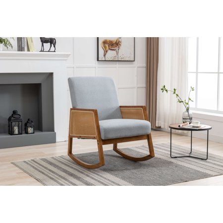 Ucloveria Modern Rocking Chair Upholstered Comfortable Nursery Rocking Chair with Solid Wood Base