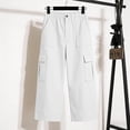 thumbnail image 5 of Womens Capri Pants Lightweight Loose Straight Multi‑Pocket Cropped Hiking Pants White, 5 of 6