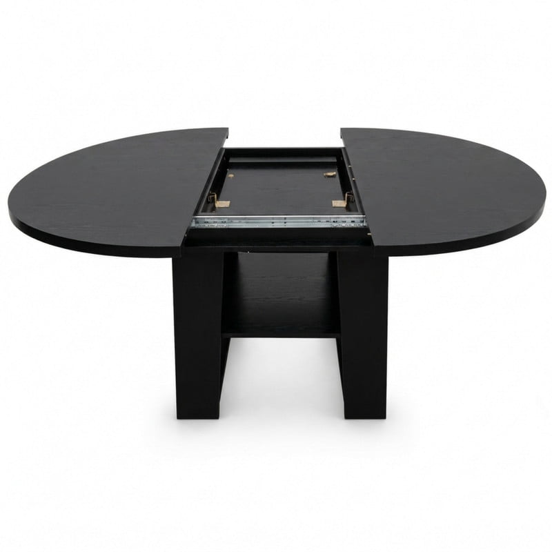 43"-59" Extendable Round-to-Oval Dining Table for 4-6 with Flip-Up Leaf, Kitchen Accent Dinner Table with Storage Shelf