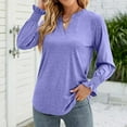 thumbnail image 7 of Baqcunre Long Sleeve Shirts For Women Fashion Casual Women'S Warm V Neck Ruffle Sleeve Loose Long Sleeve Top Soft Solid Color Women'S Tops Hoodies For Women Womens Blouses Purple L, 7 of 7