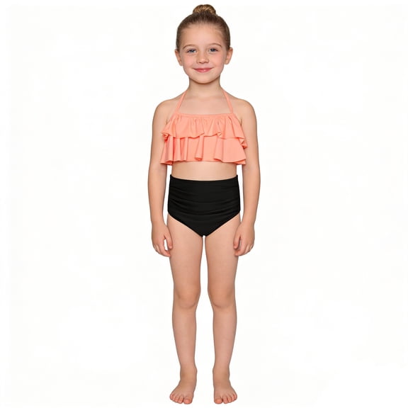 Ticikt High Elasticity Girls Swimwear Nylon Two Piece Swimsuit for Kids Youth Comfortable Beach Pool Wear,Color:Orange,5-6 Years