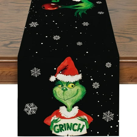 

JOOCAR Christmas Table Runner Black Christmas Green Grinch Snowflake Merry Whatever Christmas Table Runner Suitable for Christmas Kitchen Dining Table Table Holiday Decoration