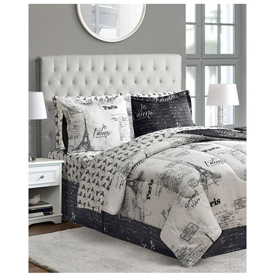 Paris, Eiffel Tower, Black & White Reversible Twin Comforter Set (6